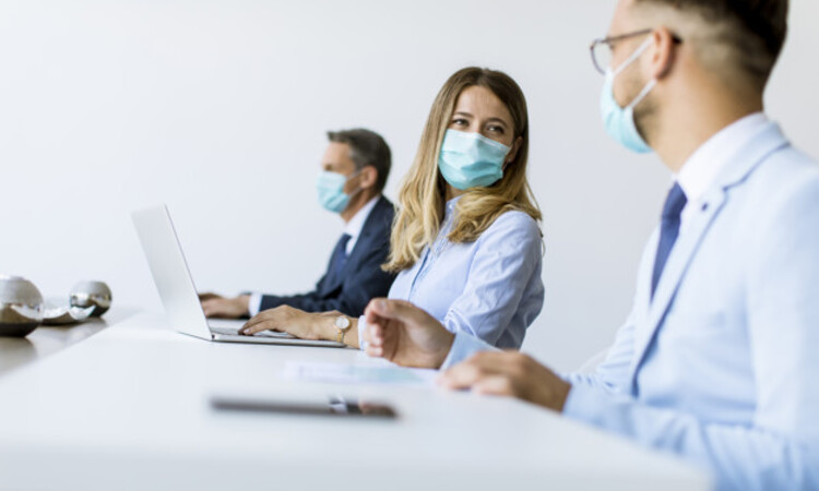 Group Business People Have Meeting Working Office Wear Masks As Protection From Corona Virus 52137 33815