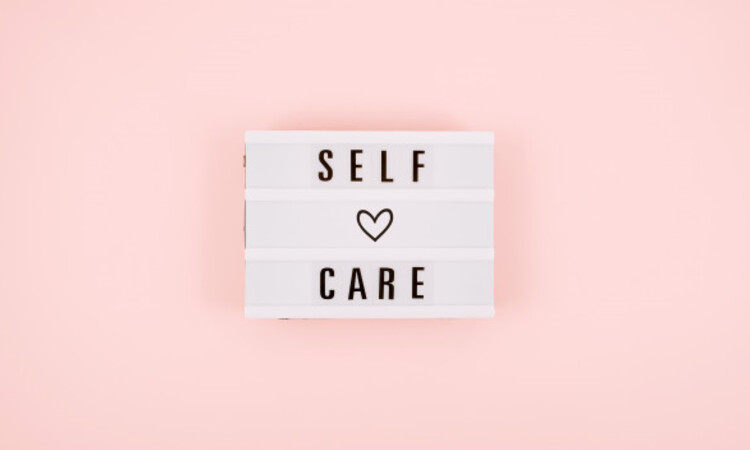 Self Care Word Lightbox Flower Narcissus Pink Background Flat Lay 72482 1338